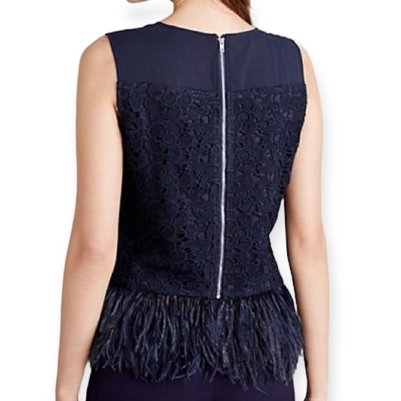 Anthropologie navy blue Feathered Fringe lace sleeveless Top by Greylin size S - Picture 4 of 11